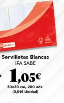 Oferta de Ifa sabe - Servilletas Blancas por 1,05€ en Gadis