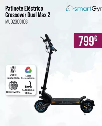 Oferta de Smartgyro - Patinete Eléctrico Crossover Dual Max 2 por 799€ en MR Micro