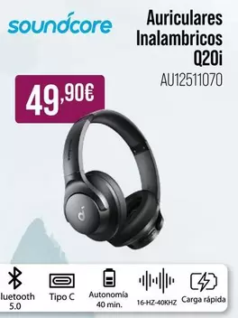 Oferta de Soundcore - Auriculares Inalambricos Q20i  por 49,9€ en MR Micro