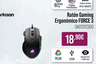 Oferta de Nvidia - Raton Gaming Ergonomico Force 3 por 18,9€ en MR Micro