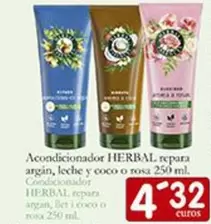 Oferta de Herbal - Acondicionador Repara Argen, Leche Y Coco O Rosa por 4,32€ en Supermercados Bip Bip