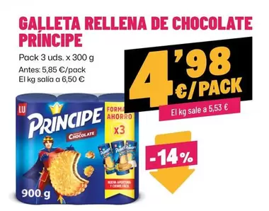 Oferta de Lu - Galleta Rellena De Chocolate Principe por 4,98€ en Ahorramas