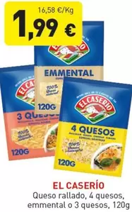 Oferta de El Caserío - Queso Rallado, 4 Quesos, Emmental O 3 Quesos por 1,99€ en Hiperber