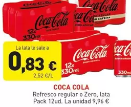 Oferta de Coca-Cola - Refresco Regular O Zero por 0,83€ en Hiperber