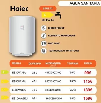 Oferta de Haier - Serie A3 Agua Sanitaria por 99€ en Expert