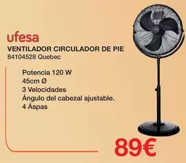 Oferta de Ufesa - Ventilador Circulador De Pie por 89€ en Expert