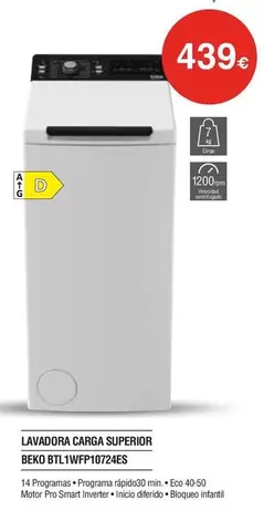 Oferta de Beko - Lavadora Carga Superior Btl-wfp1072fes por 439€ en Milar