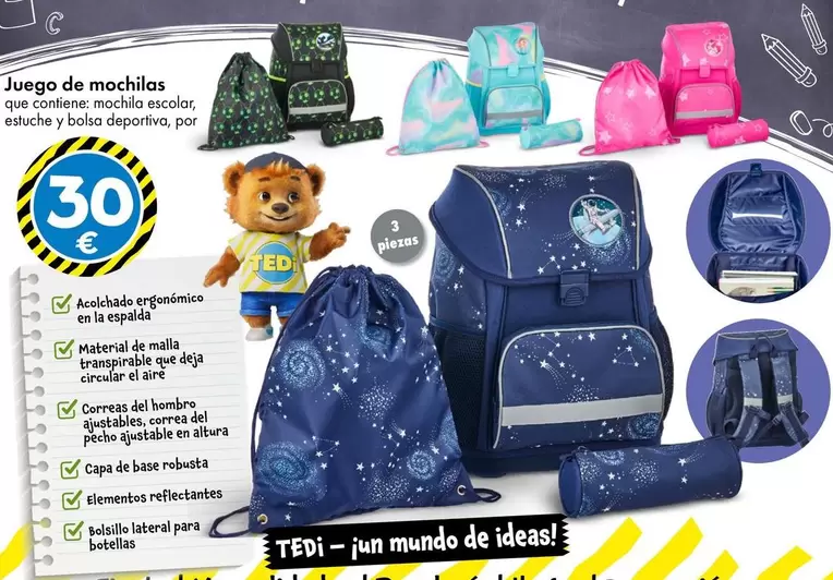 Oferta de Juego De Mochilas por 30€ en TEDi
