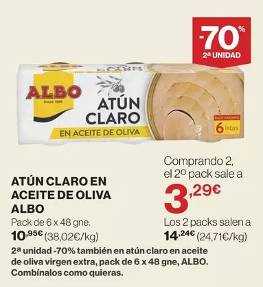 Oferta de Albo - Atun Claro En Aceite De Oliva por 10,95€ en Hipercor