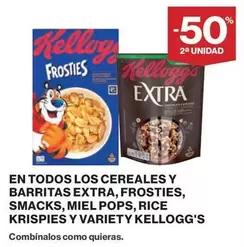 Oferta de Kellogg's - En Todos Los Cereales Y Barritas Extra, Frosties, Smacks, Miel Pops, Rice Krispies Y Variety en Hipercor