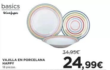 Oferta de El Corte Inglés - Vajilla En Porcelana Happy por 24,99€ en Hipercor