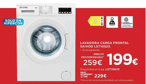 Oferta de Saivod - Lavadora Lst1032s por 199€ en Hipercor