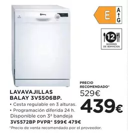 Oferta de Balay - Lavavajillas 3vs506bp por 439€ en Hipercor