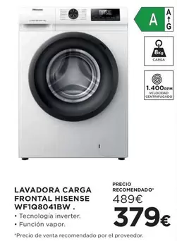 Oferta de Hisense - Lavadora Carga Frontal WFJL8041BW por 379€ en Hipercor