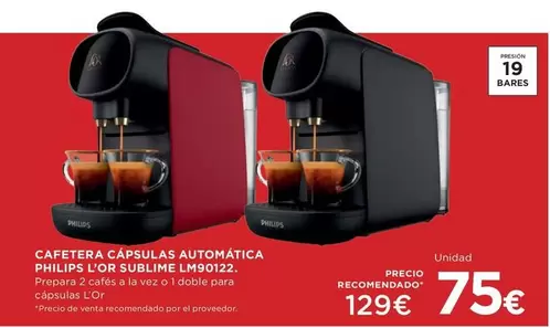 Oferta de Philips - Cafetera Capsulas Automatica Lm9012 por 129€ en Hipercor