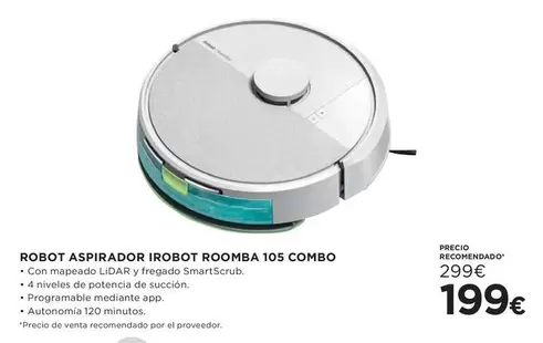 Oferta de Irobot - Robot Aspirador Roomba 105 Combo por 199€ en Hipercor