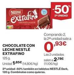 Oferta de Nestlé - Chocolate Con Leche Extrafino por 1,85€ en El Corte Inglés