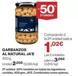 Oferta de JAE - Garbanzos Al Natural por 2,03€ en El Corte Inglés