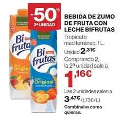 Oferta de Tropical - Bebida De Zumo De Fruta Con Leche Bifrutas por 2,31€ en El Corte Inglés