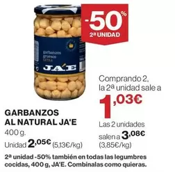 Oferta de JAE - Garbanzos Al Natural por 2,05€ en El Corte Inglés