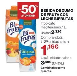 Oferta de Tropical - Bebida De Zumo De Fruta Con Leche Bifrutas por 2,32€ en El Corte Inglés