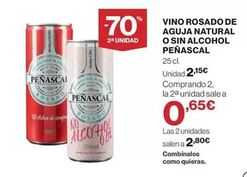 Oferta de Peñascal - Vino Rosado De Agua Natural O Sin Alcohol por 2,15€ en El Corte Inglés