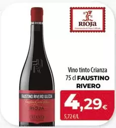 Oferta de Faustino Rivero - Vino Tinto Crianza por 4,29€ en SPAR Lanzarote