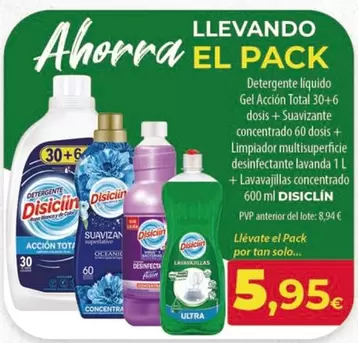 Oferta de Disiclin - Detergente Liquido Gel Accion Total 30+6 Dosis + Suavizante por 5,95€ en Spar Tenerife