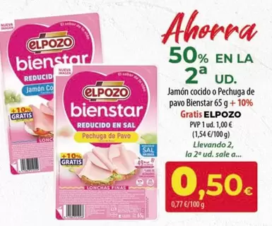 Oferta de Elpozo - Jamón Cocido O Pechuga De Pavo Bienstar por 0,5€ en Spar Tenerife