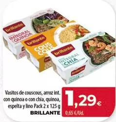 Oferta de Brillante - Vasitos De Couscous, Arroz Int. Con Quinoa O Con Chia, Quinoa, Espelta Y Linoa por 1,29€ en Spar Tenerife