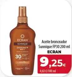 Oferta de Ecran - Aceite Bronceador Sunnique Fp30 por 9,25€ en Spar Tenerife