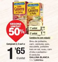 Oferta de Gallina Blanca - Brou De Pollastre, Carn, Verdures, Peix, Escudella, Pollastre Baix En Sal, Sau, Carn D'olla O Pollastre I 8 Verdures por 2,2€ en SPAR Fragadis