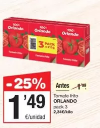 Oferta de Orlando - Tomate Frito por 1,49€ en SPAR Fragadis