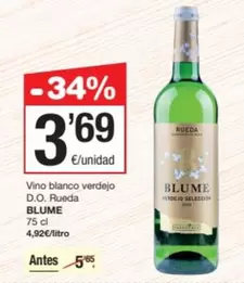 Oferta de Blume - Vino Blanco Verdejo D.o. Rueda por 3,69€ en SPAR Fragadis
