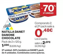 Oferta de Danone - Natilla Danet Chocolate por 1,59€ en Hipercor