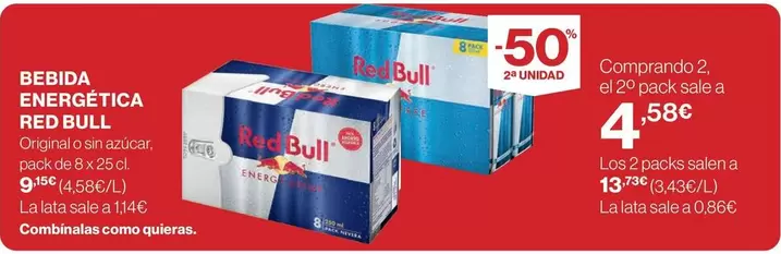 Oferta de Red Bull - Bebida Energetica por 1,45€ en Hipercor