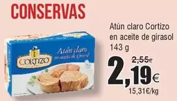 Oferta de Cortizo - Atun Claro En Aceite De Girasol por 2,19€ en Froiz