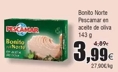 Oferta de Pescamar - Bonito Norte En Aceite De Oliva por 3,99€ en Froiz