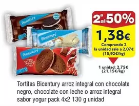 Oferta de Bicentury - Tortitas Arroz Integral Con Chocolate Negro, Chocolate Con Leche O Arroz Integral Sabor Yogur por 2,75€ en Froiz