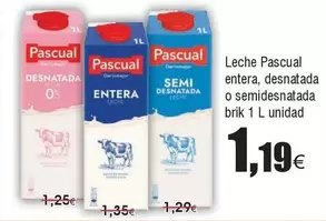 Oferta de Pascual - Leche Entera, Desnatada O Semidesnatada por 1,19€ en Froiz