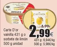 Oferta de Carte d'Or - Carte D'or Vainilla O Sorbete De Limón por 2,99€ en Froiz