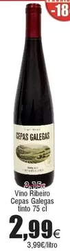 Oferta de Vino Ribeiro Cepas Galegas Tinto por 2,99€ en Froiz