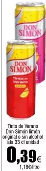 Oferta de Don Simón - Tinto De Verano Limon Original O Sin Alcohol por 0,39€ en Froiz