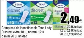 Oferta de Tena - Compresa De Incontinencia Lady Discreet Extra 10 U Normal 12 U O Mini 20 U por 2,49€ en Froiz