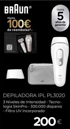 Oferta de Braun - Depiladora IPL PL3020 por 200€ en Tien 21