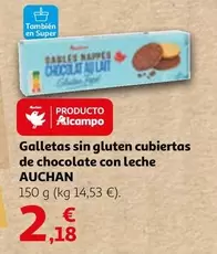 Oferta de Auchan - Galletas Sin Gluten Cubiertas De Chocolate Con Leche por 2,18€ en Alcampo