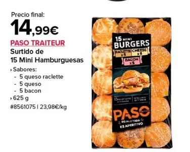 Oferta de Paso - Surtido De 15 Mini Hamburguesas por 14,99€ en Costco
