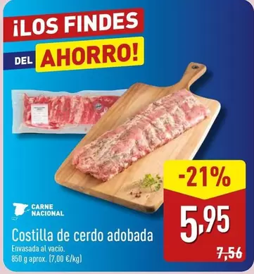 Oferta de Costilla De Cerdo Adobada por 5,95€ en ALDI