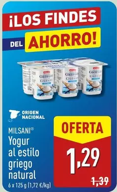 Oferta de Milsani - Yogur Al Estilo Griego Natural por 1,29€ en ALDI