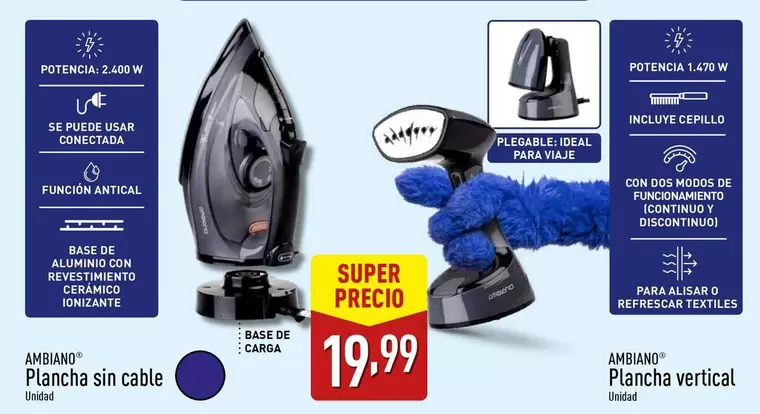 Oferta de Ideal - Plancha Sin Cable por 19,99€ en ALDI